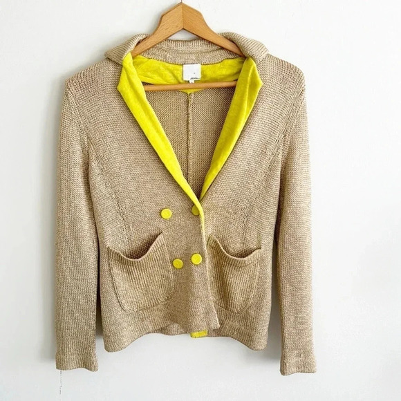 3.1 Phillip Lim gold yellow shimmer metallic long sleeve blazer sweater cardigan - Picture 1 of 6